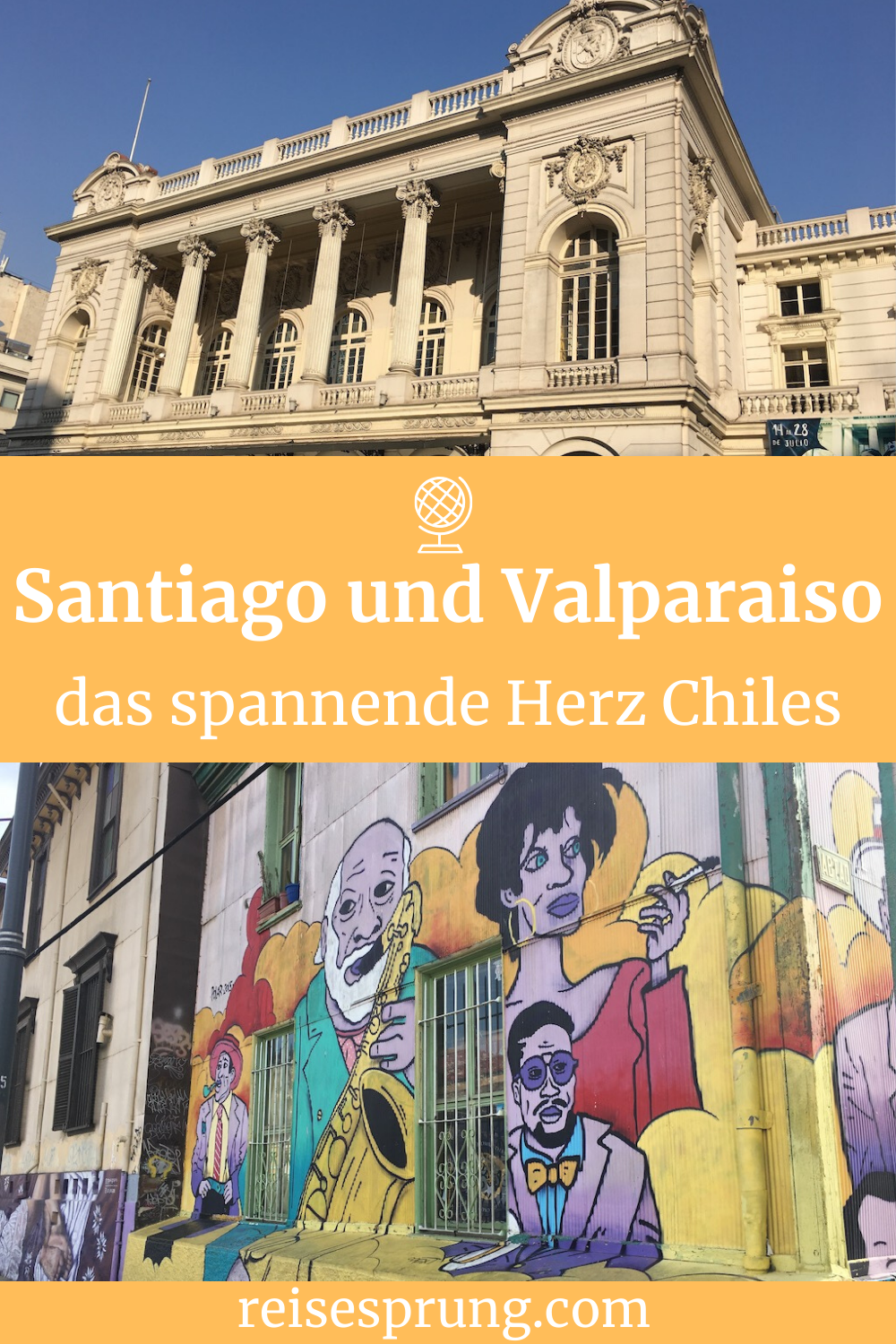 Pin Santiago und Valparaiso, das spannende Herz Chiles, Santiago Innenstadt Gebäude, Valparaiso Murales